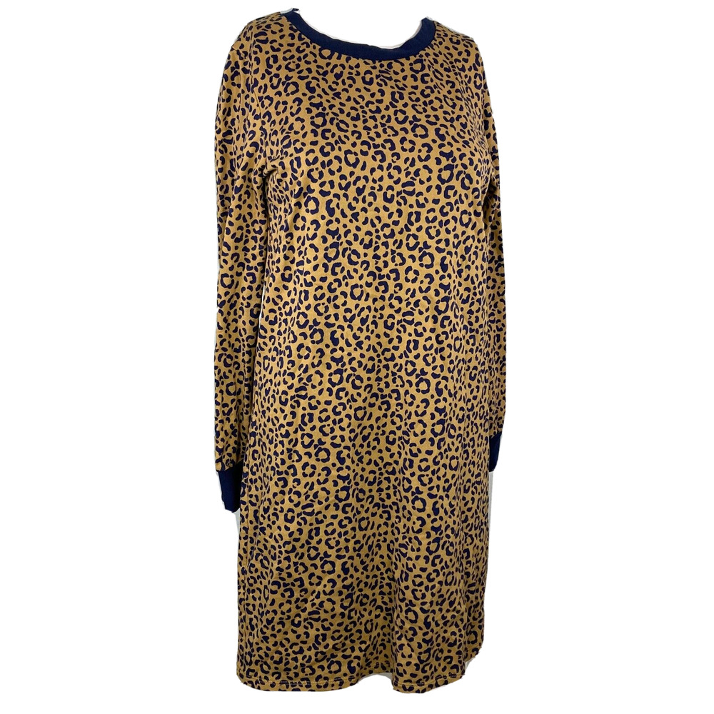 Boden Dress Womens Sz 4R Navy Blue Tan Beige‎ Leopard Cotton Long Sleeve